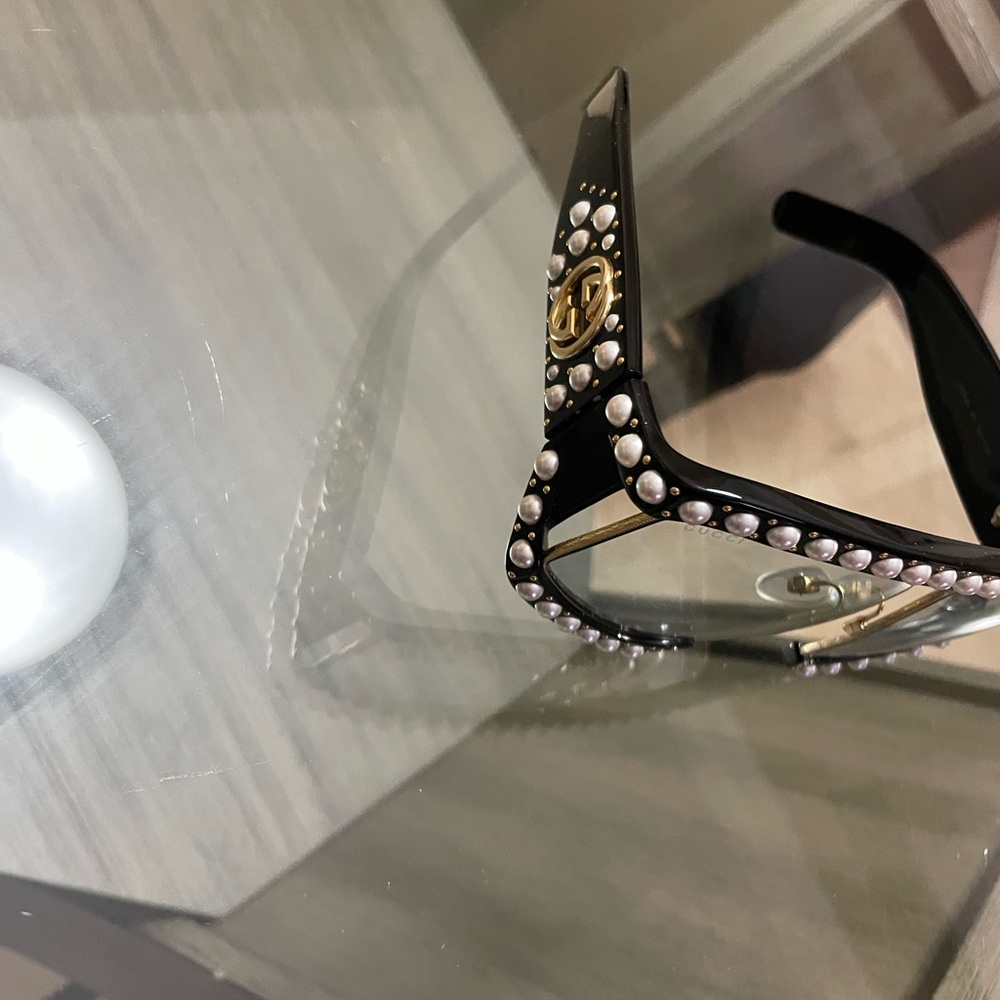 Gucci Rectangular Acetate Sunglasses With Pearls … - image 2